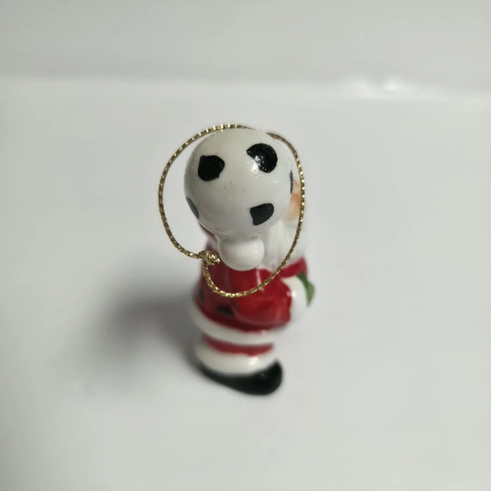 Vintage Ceramic Santa Claus Soccer Ball Christmas Ornament Retro Sports Holiday